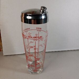 Vintage Art Deco Barware Clear Glass Red Font Recipes Cocktail ShakerCottagecore